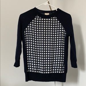 J. Crew Factory navy blue woven panel wool sweater